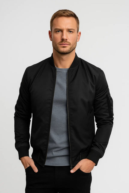 Men's Bomber Jacket – Zip Front Ribbed Collar Everyday Layer