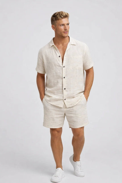 Men's Linen Look Co-Ord Set – Short Sleeve Shirt & Shorts