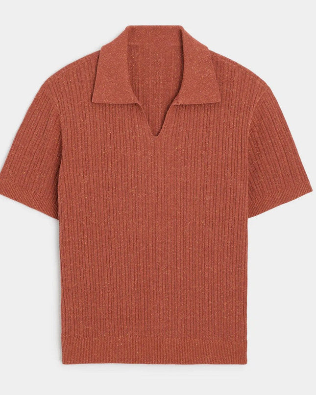Men’s Ribbed Knit Polo Shirt – Short Sleeve Open Collar Top