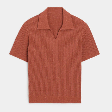 Men’s Ribbed Knit Polo Shirt – Short Sleeve Open Collar Top