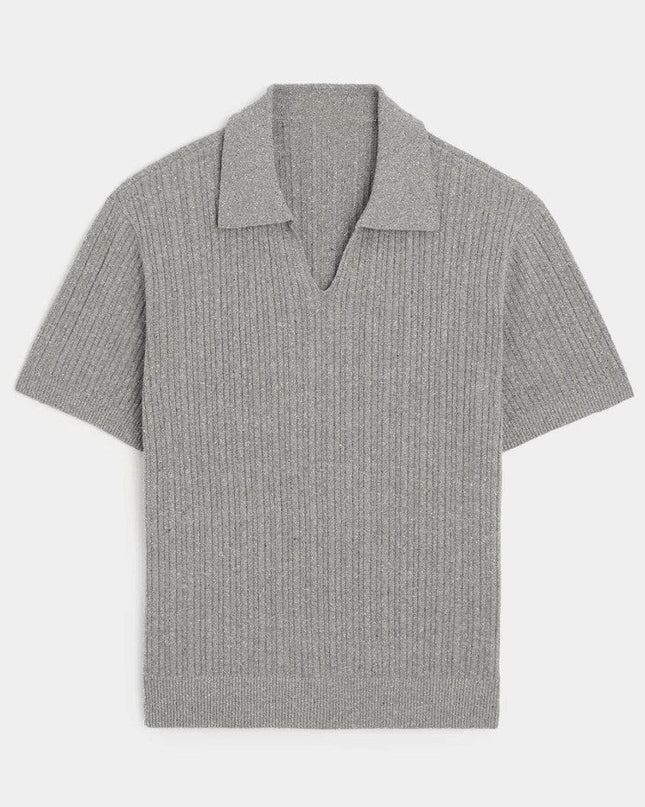 Men’s Ribbed Knit Polo Shirt – Short Sleeve Open Collar Top