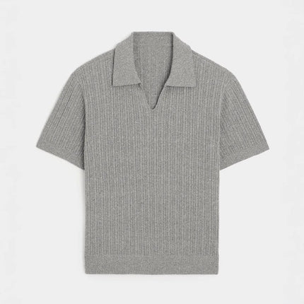 Men’s Ribbed Knit Polo Shirt – Short Sleeve Open Collar Top