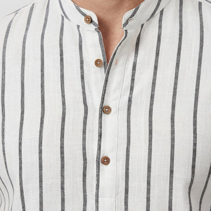 Men's Shirt Cotton Striped Short Sleeve Mandarin Collar Casual Summer