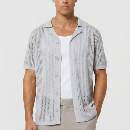 Men's Shirt Crochet Knit Relaxed Fit Button-Up Lightweight Casual Design