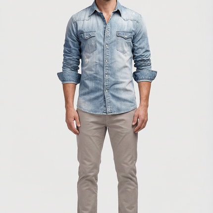 Men's Shirt Slim Fit Cotton Blend Denim
