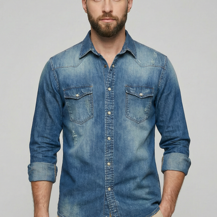 Men's Shirt Slim Fit Cotton Blend Denim