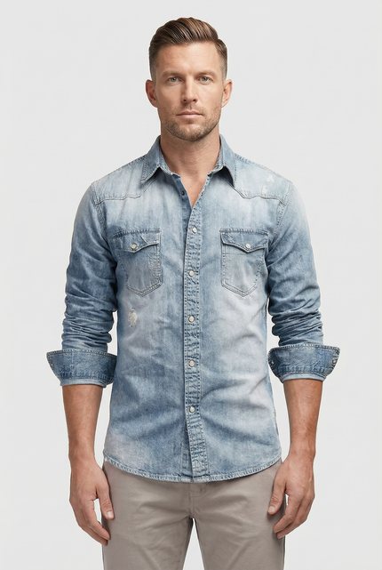 Men's Shirt Slim Fit Cotton Blend Denim