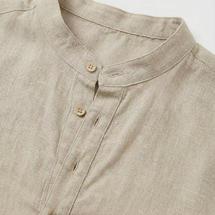Men's Summer Shirt Linen Breathable Rolled-Up Sleeves