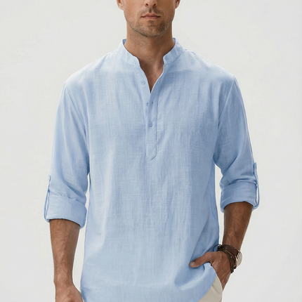Men's Summer Shirt Linen Breathable Rolled-Up Sleeves