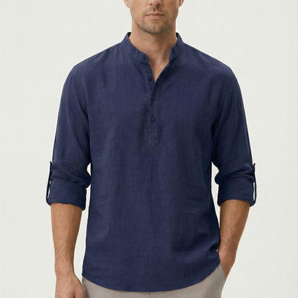 Men's Summer Shirt Linen Breathable Rolled-Up Sleeves