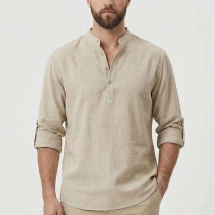 Men's Summer Shirt Linen Breathable Rolled-Up Sleeves