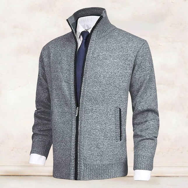 Men's Zip Knit Cardigan – Ribbed Stand Collar Everyday Layer