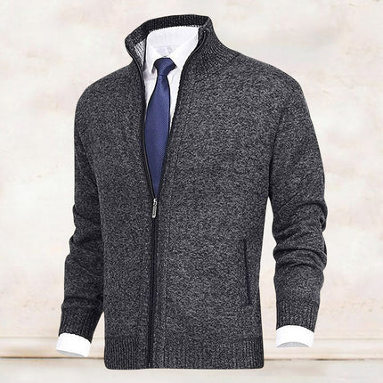 Men's Zip Knit Cardigan – Ribbed Stand Collar Everyday Layer