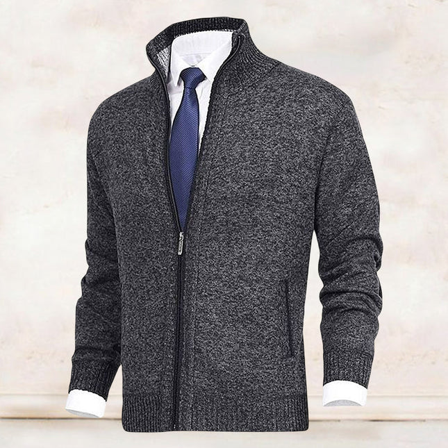 Men's Zip Knit Cardigan – Ribbed Stand Collar Everyday Layer