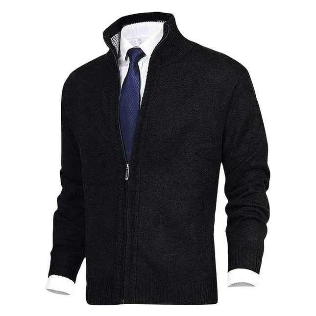Men's Zip Knit Cardigan – Ribbed Stand Collar Everyday Layer