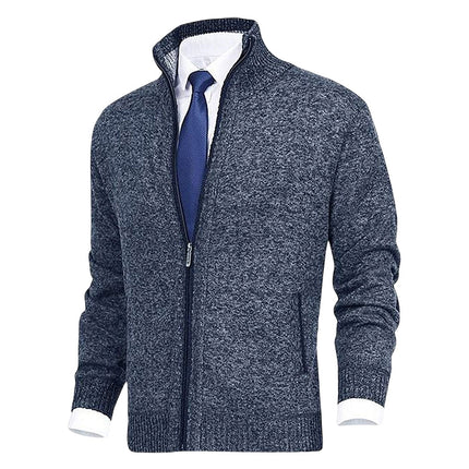 Men's Zip Knit Cardigan – Ribbed Stand Collar Everyday Layer