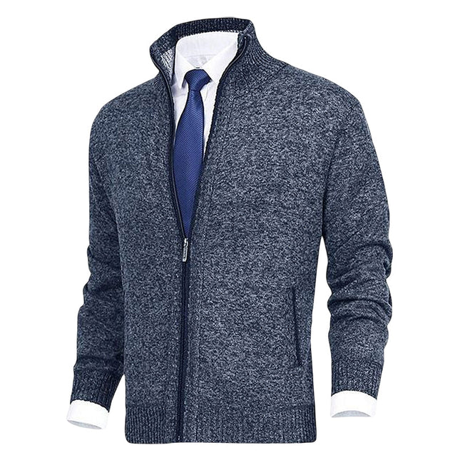 Men's Zip Knit Cardigan – Ribbed Stand Collar Everyday Layer