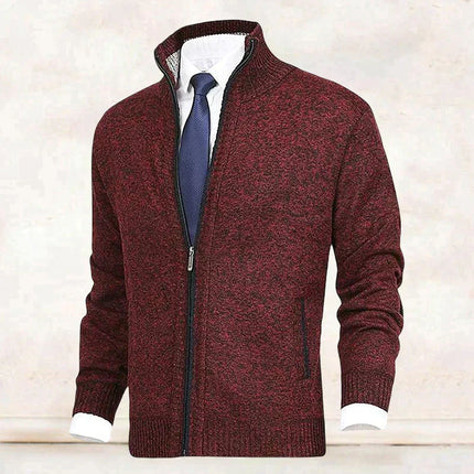 Men's Zip Knit Cardigan – Ribbed Stand Collar Everyday Layer