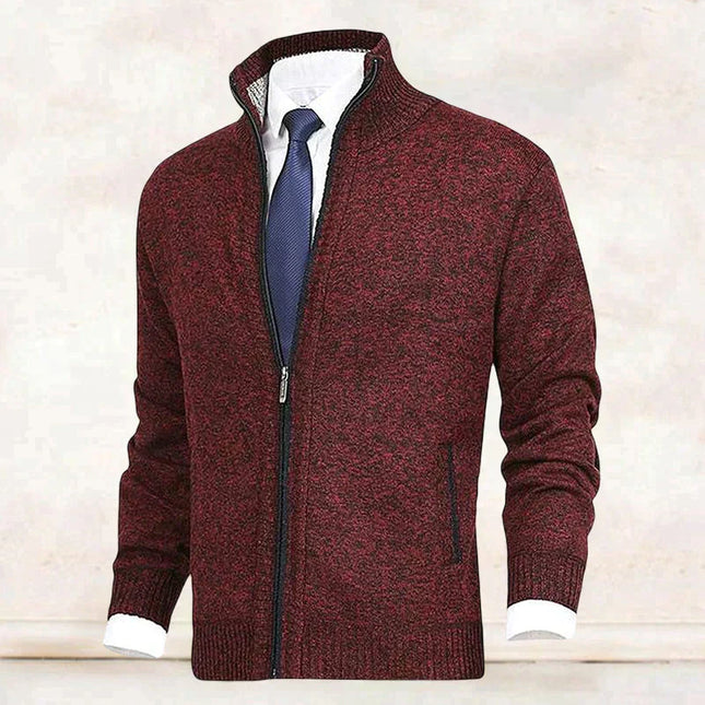 Men's Zip Knit Cardigan – Ribbed Stand Collar Everyday Layer