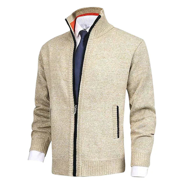 Men's Zip Knit Cardigan – Ribbed Stand Collar Everyday Layer