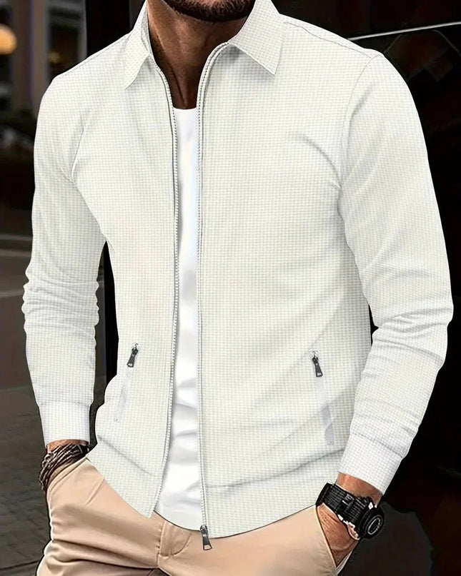 Men's Zip Knit Cardigan – Textured Stand Collar Smart Layer