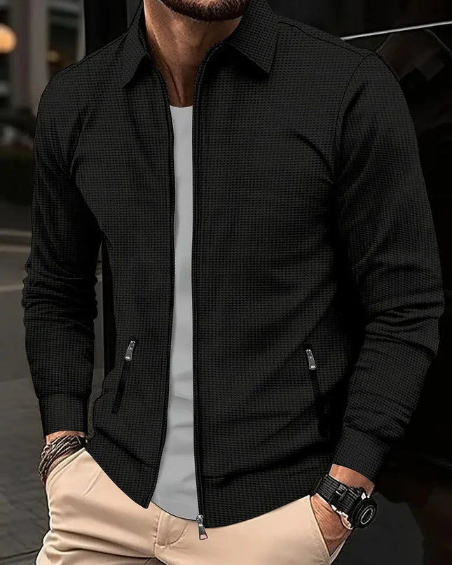 Men's Zip Knit Cardigan – Textured Stand Collar Smart Layer