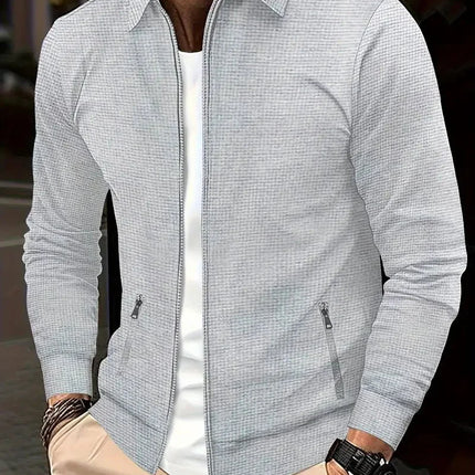 Men's Zip Knit Cardigan – Textured Stand Collar Smart Layer