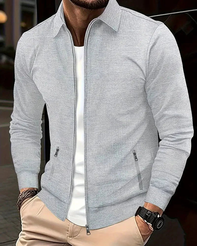 Men's Zip Knit Cardigan – Textured Stand Collar Smart Layer