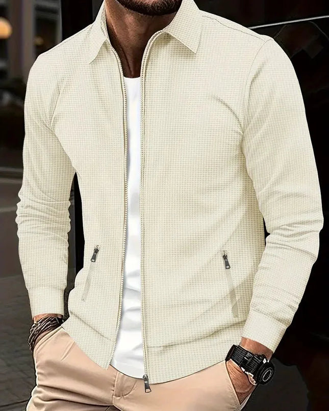 Men's Zip Knit Cardigan – Textured Stand Collar Smart Layer