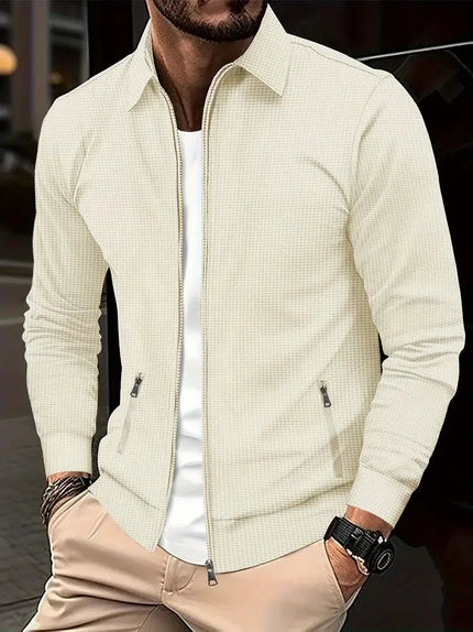 Men's Zip Knit Cardigan – Textured Stand Collar Smart Layer