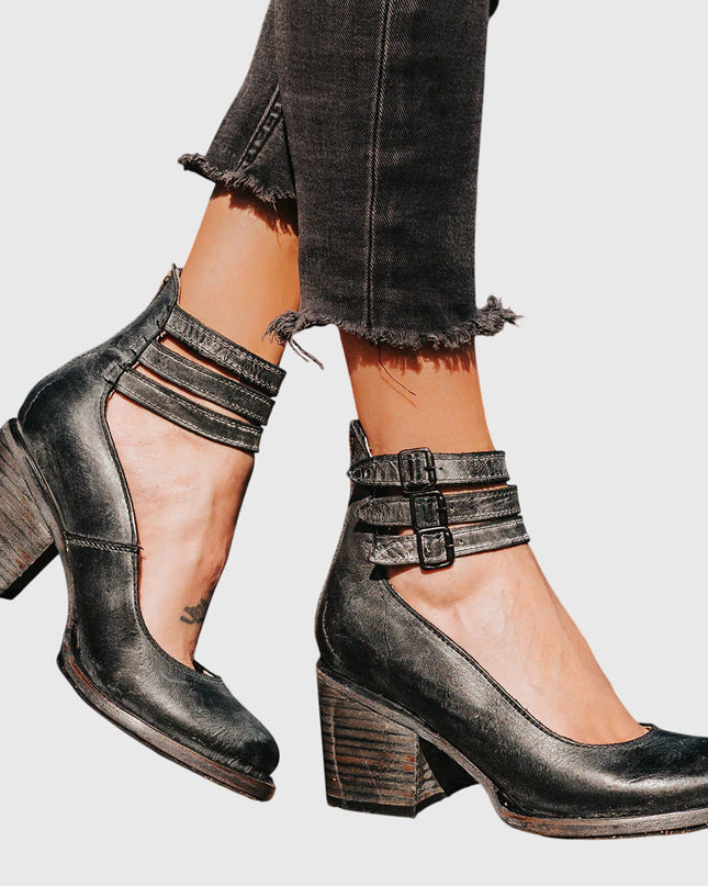 Nina | Women's Heeled Ankle Boots – Double Buckle Block Heel