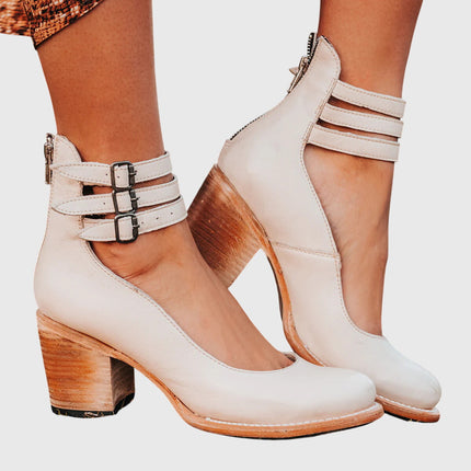 Nina | Women's Heeled Ankle Boots – Double Buckle Block Heel
