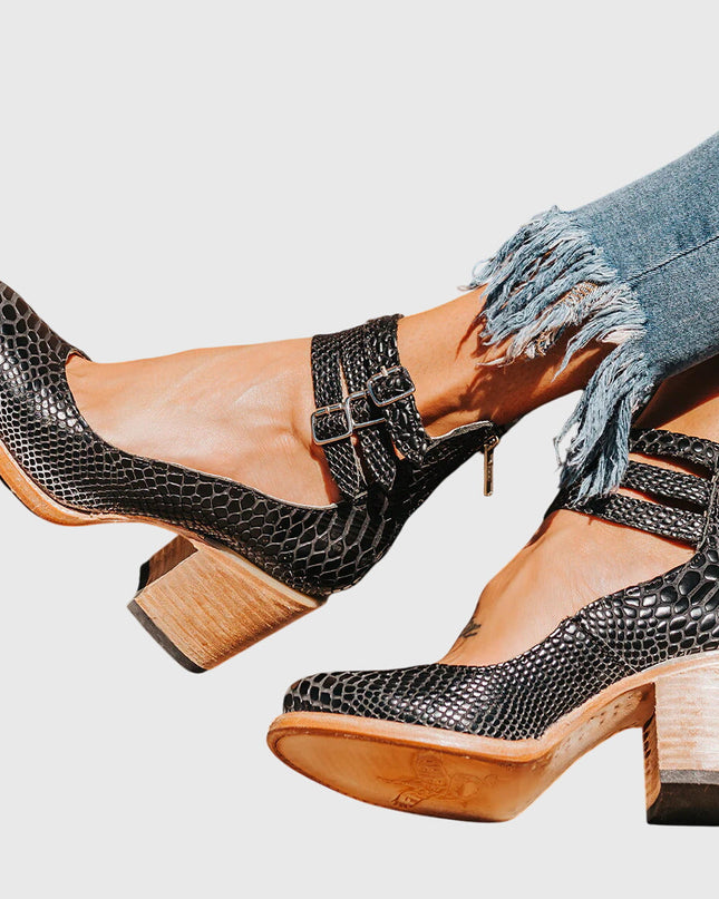 Nina | Women's Heeled Ankle Boots – Double Buckle Block Heel