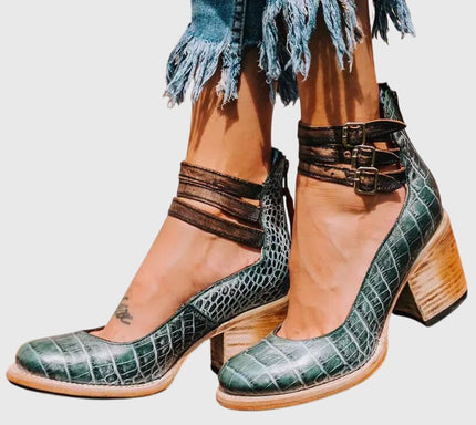 Nina | Women's Heeled Ankle Boots – Double Buckle Block Heel