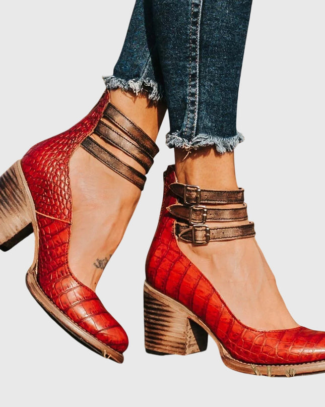 Nina | Women's Heeled Ankle Boots – Double Buckle Block Heel