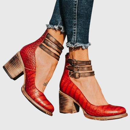 Nina | Women's Heeled Ankle Boots – Double Buckle Block Heel