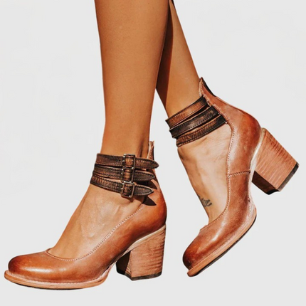 Nina | Women's Heeled Ankle Boots – Double Buckle Block Heel