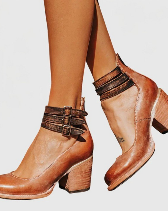 Nina | Women's Heeled Ankle Boots – Double Buckle Block Heel