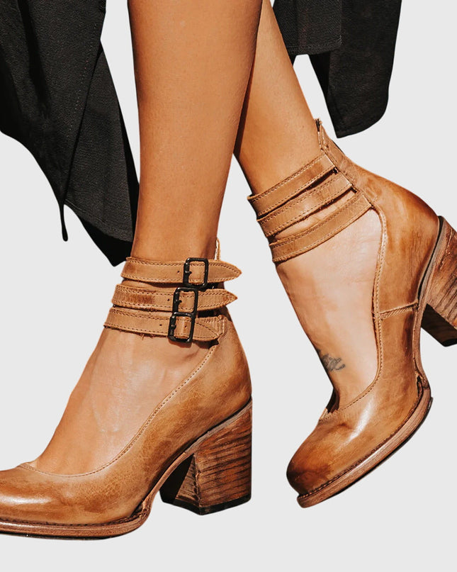 Nina | Women's Heeled Ankle Boots – Double Buckle Block Heel