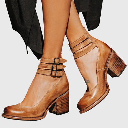 Nina | Women's Heeled Ankle Boots – Double Buckle Block Heel