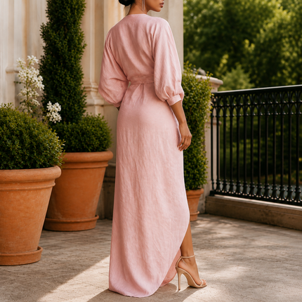 Nivalenne | Women's Draped Maxi Bridesmaid Dress Wrap Front