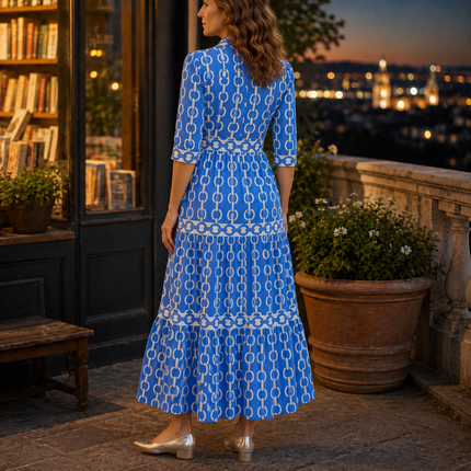Orelienne | Women's Collared Maxi Dress Tiered Button Front Casual