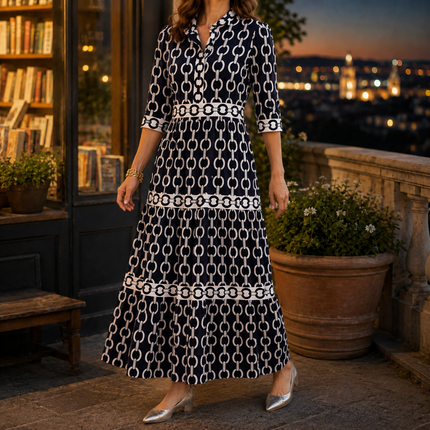 Orelienne | Women's Collared Maxi Dress Tiered Button Front Casual