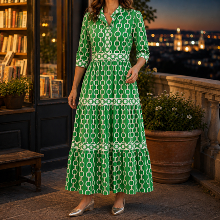 Orelienne | Women's Collared Maxi Dress Tiered Button Front Casual
