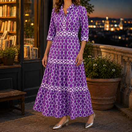 Orelienne | Women's Collared Maxi Dress Tiered Button Front Casual