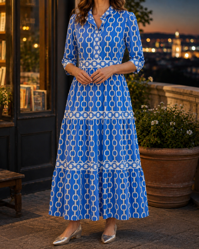 Orelienne | Women's Collared Maxi Dress Tiered Button Front Casual