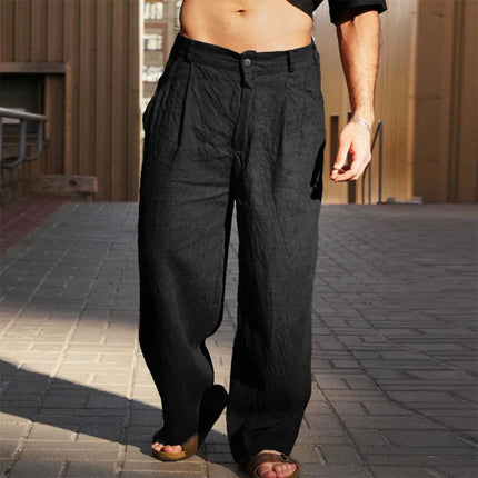 Pleated Trousers – Wide Leg & Button Closure
