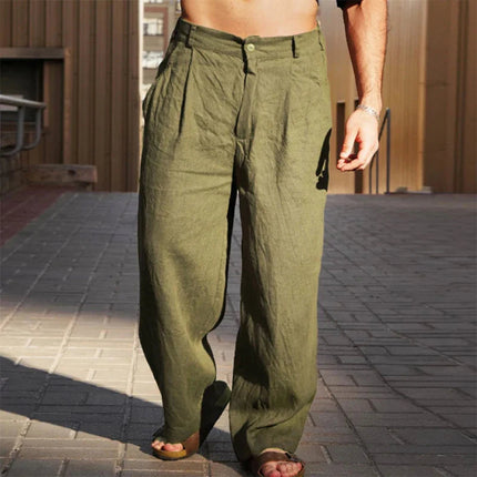 Pleated Trousers – Wide Leg & Button Closure