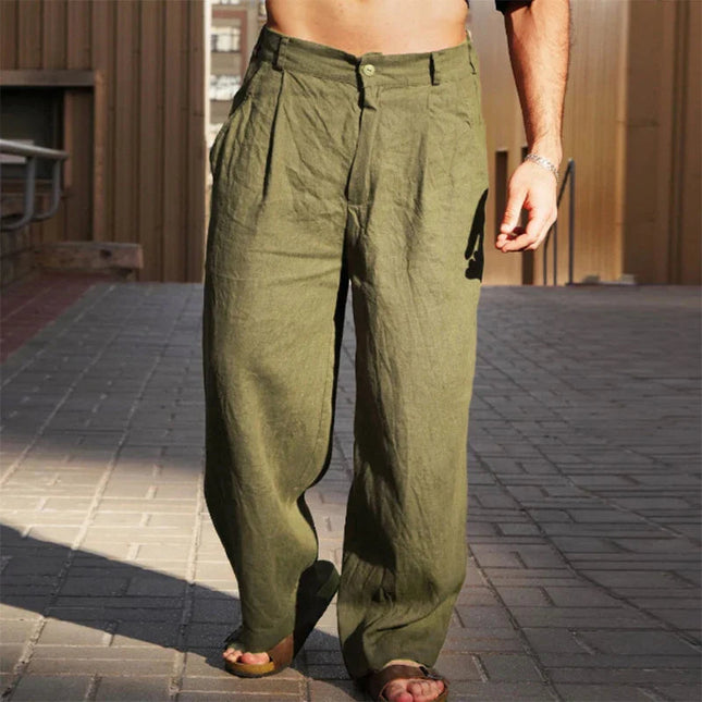 Pleated Trousers – Wide Leg & Button Closure