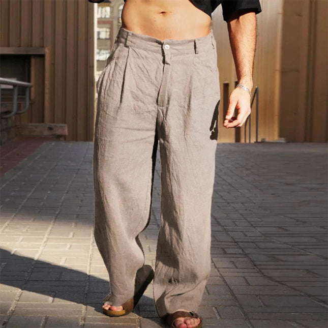 Pleated Trousers – Wide Leg & Button Closure